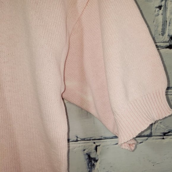 VTG 80s Tight Knit S/S Sweater Shirt Pastel Pink Soft-Grunge Cottage Egirl - Picture 4 of 5
